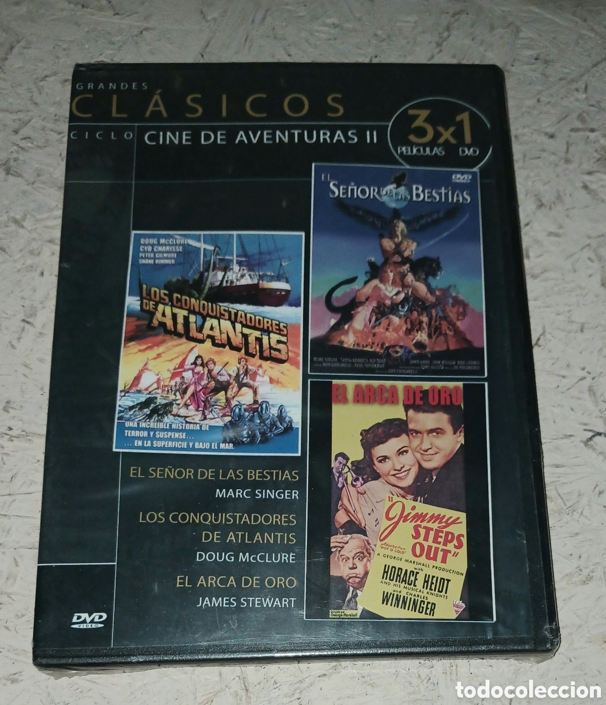 Cine: DVD precintado Cl&aacute;sicos 3x1 El Se&ntilde;or de las Bestias Los Conquistadores Atlantis El arca de oro