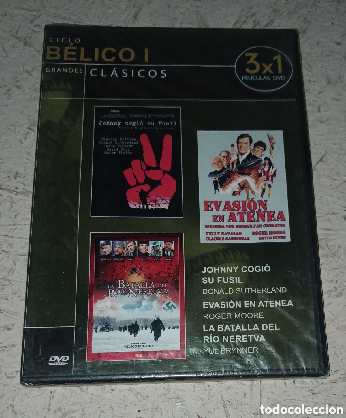 Cine: DVD Precintado 3x1 B&eacute;lico Cl&aacute;sicos: Johnny Cogi&oacute; su Fusil Evasi&oacute;n en Atenea Batalla del r&iacute;o Renetva