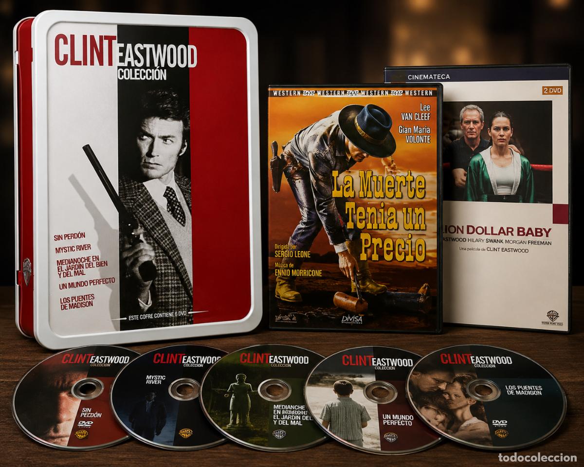 Cine: CLINT EASTWOOD &ndash; COFRE MET&Aacute;LICO COLECCI&Oacute;N 6 DVD WARNER + 2 PEL&Iacute;CULAS DE REGALO