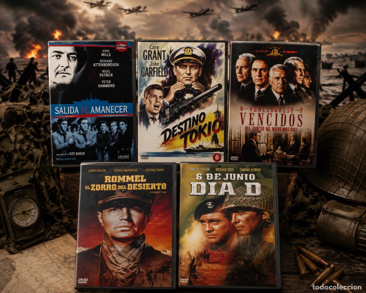 Cine: LOTE 5 DVD &ndash; SALIDA AL AMANECER + DESTINO TOKIO + VENCEDORES O VENCIDOS + ROMMEL EL ZORRO DEL DESIER