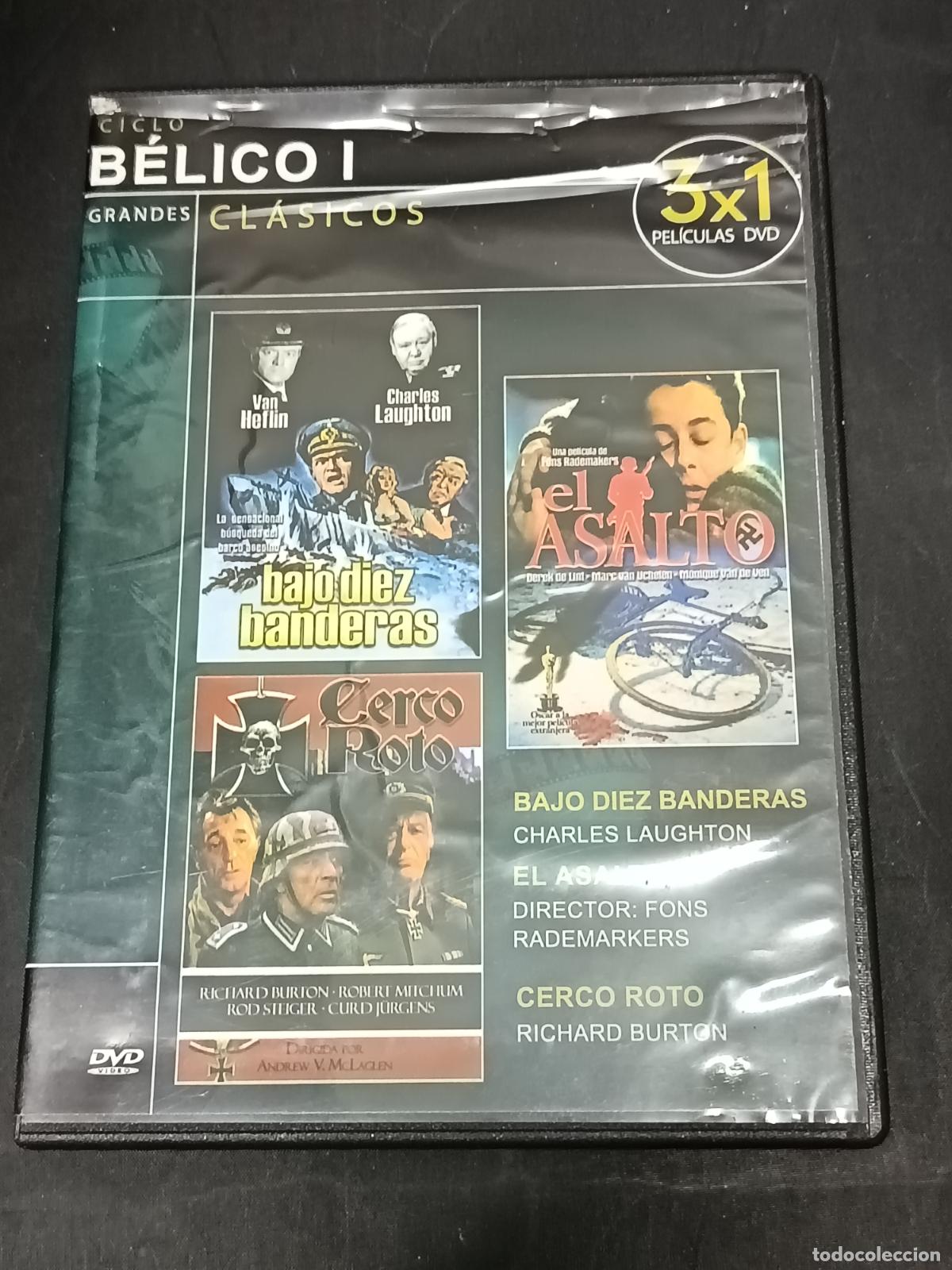 Cine: DVD CINE BELICO: BAJO DIEZ BANDERAS, EL ASALTO y CERCO ROTO con Richard Burton, Robert Mitchum...