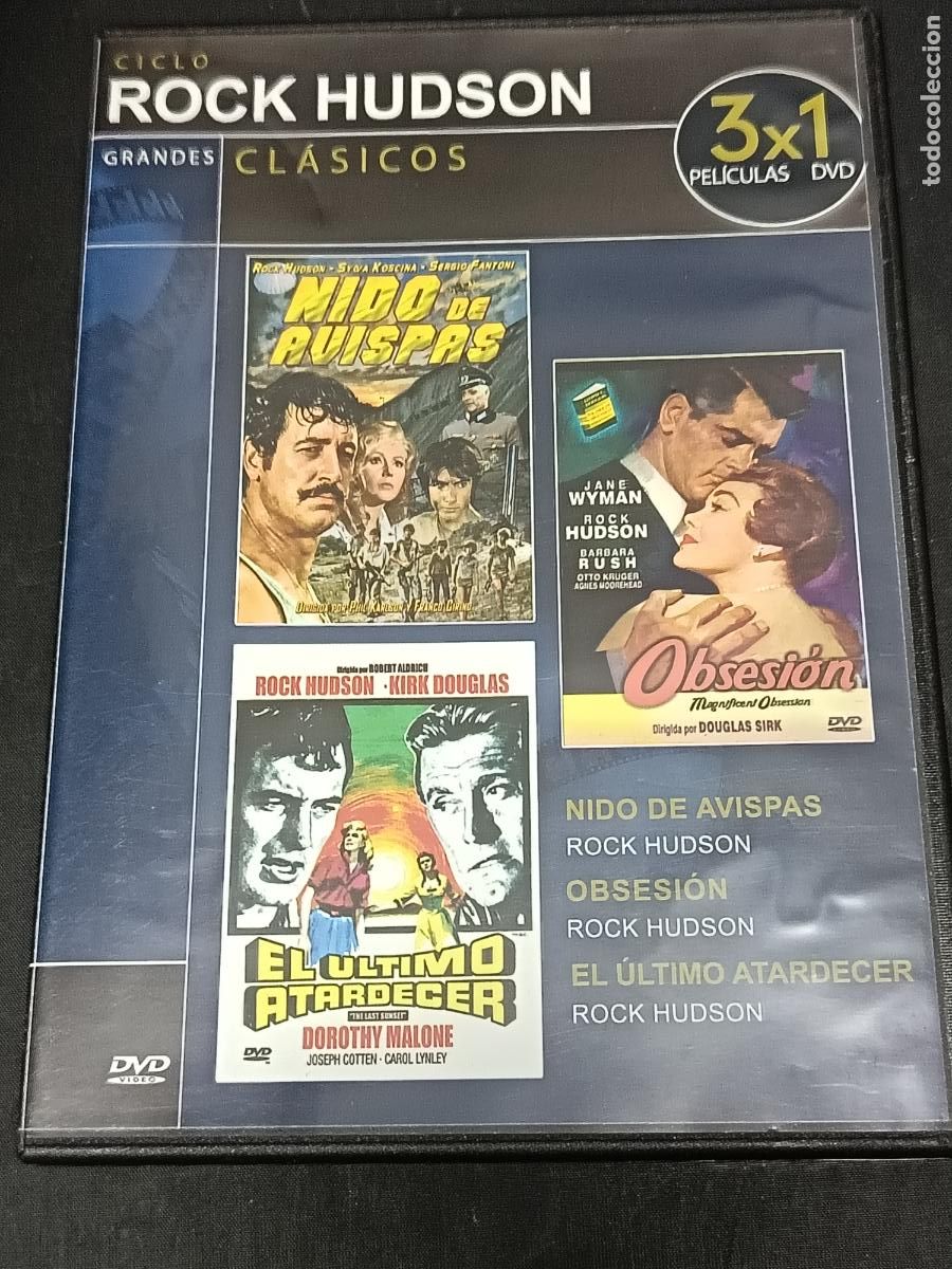 Cine: DVD CINE CLASICO ROCK HUDSON: Nido de avispas, Obsesi&oacute;n y El &uacute;ltimo atardecer.
