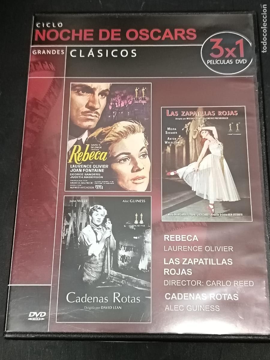 Cine: DVD Cine Cl&aacute;sico REBECA, CADENAS ROTAS y LAS ZAPATILLAS ROJAS de Alfred Hitchcock, David Lean, Carlo