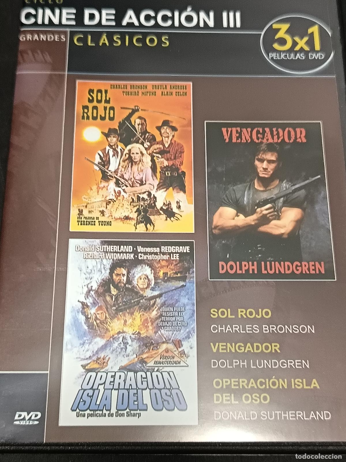 Cine: DVD Acci&oacute;n: SOL ROJO, OPERACION ISLA DEL OSO y PUNISHER El Castigador. Dolph Lundgren, Chuck Bronson