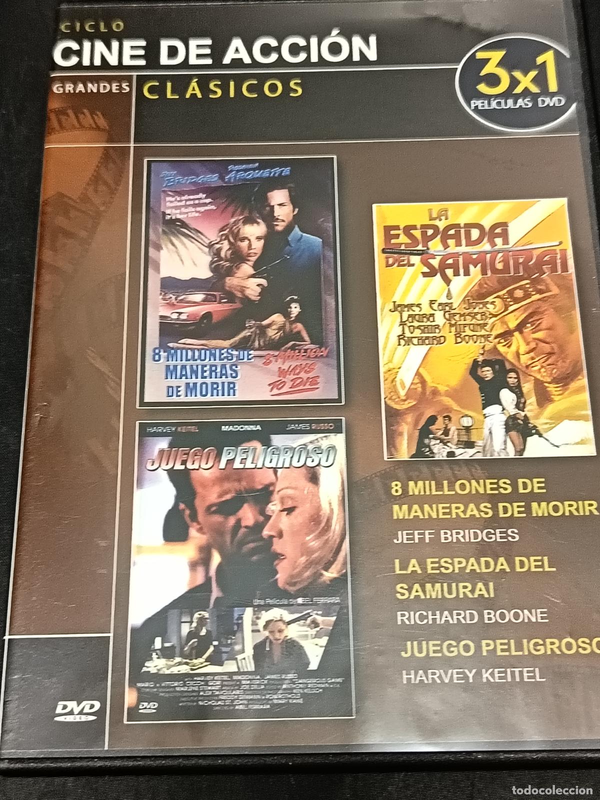Cine: DVD Cine Acci&oacute;n: LA ESPADA DEL SAMURAI, 8 MILLONES DE MANERAS DE MORIR y JUEGO PELIGROSO
