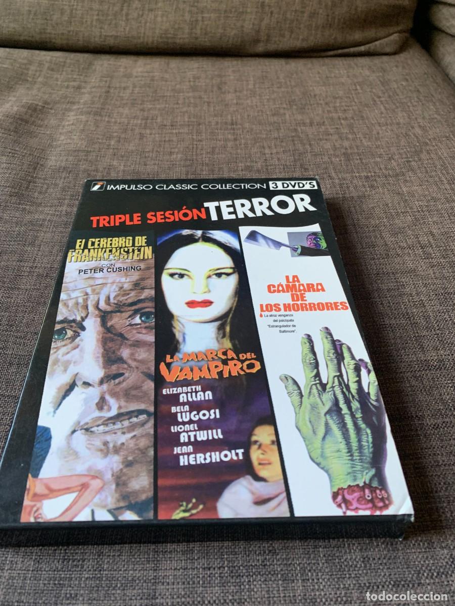 Cine: PACK 3 DISCOS DVD. TRIPLE SESION TERROR-MARCA VAMPIRO-CAMARA HORRORES-CEREBRO FRANKENSTEIN. BUEN EST