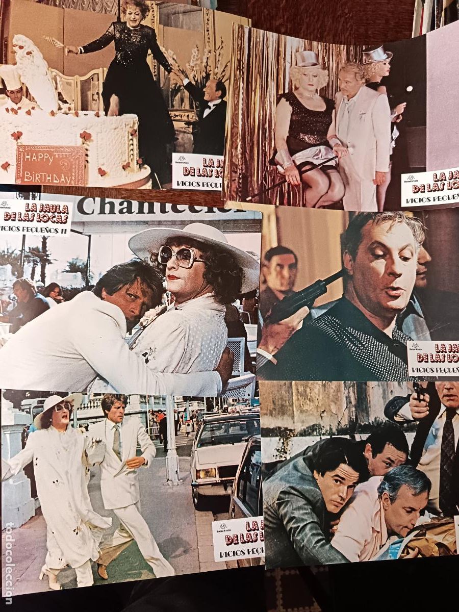Kino: La jaula de las locas (Vicios peque&ntilde;os 2). 6 FOTOCROMOS DESTAPE CARTEL 35x25cm.