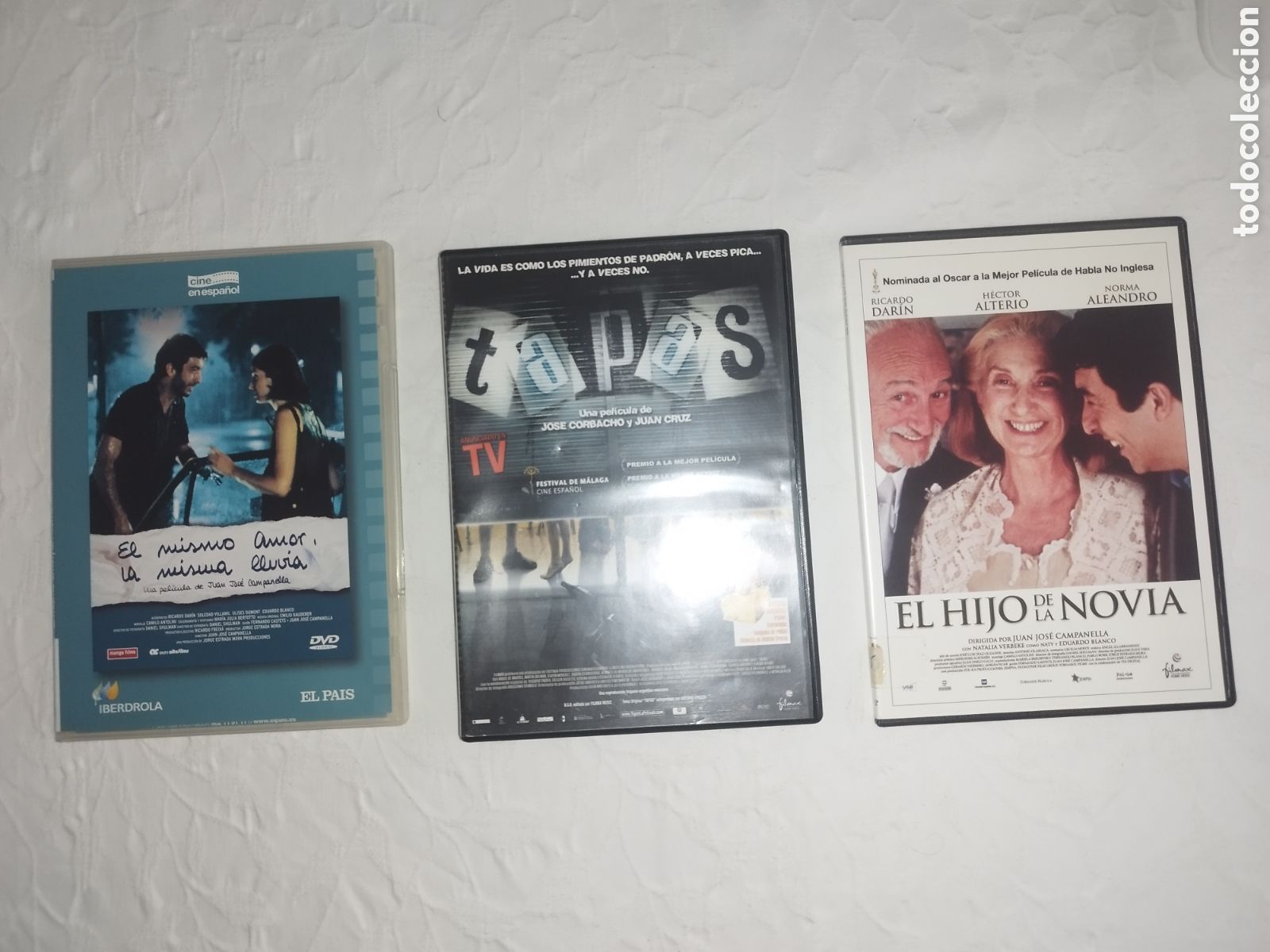 Cinema: DVD. 3 PELICULAS CINE EN ESPA&Ntilde;OL: EL MISMO AMOR, LA MISMA LLUVIA/TAPAS/EL HIJO DE LA NOVIA.