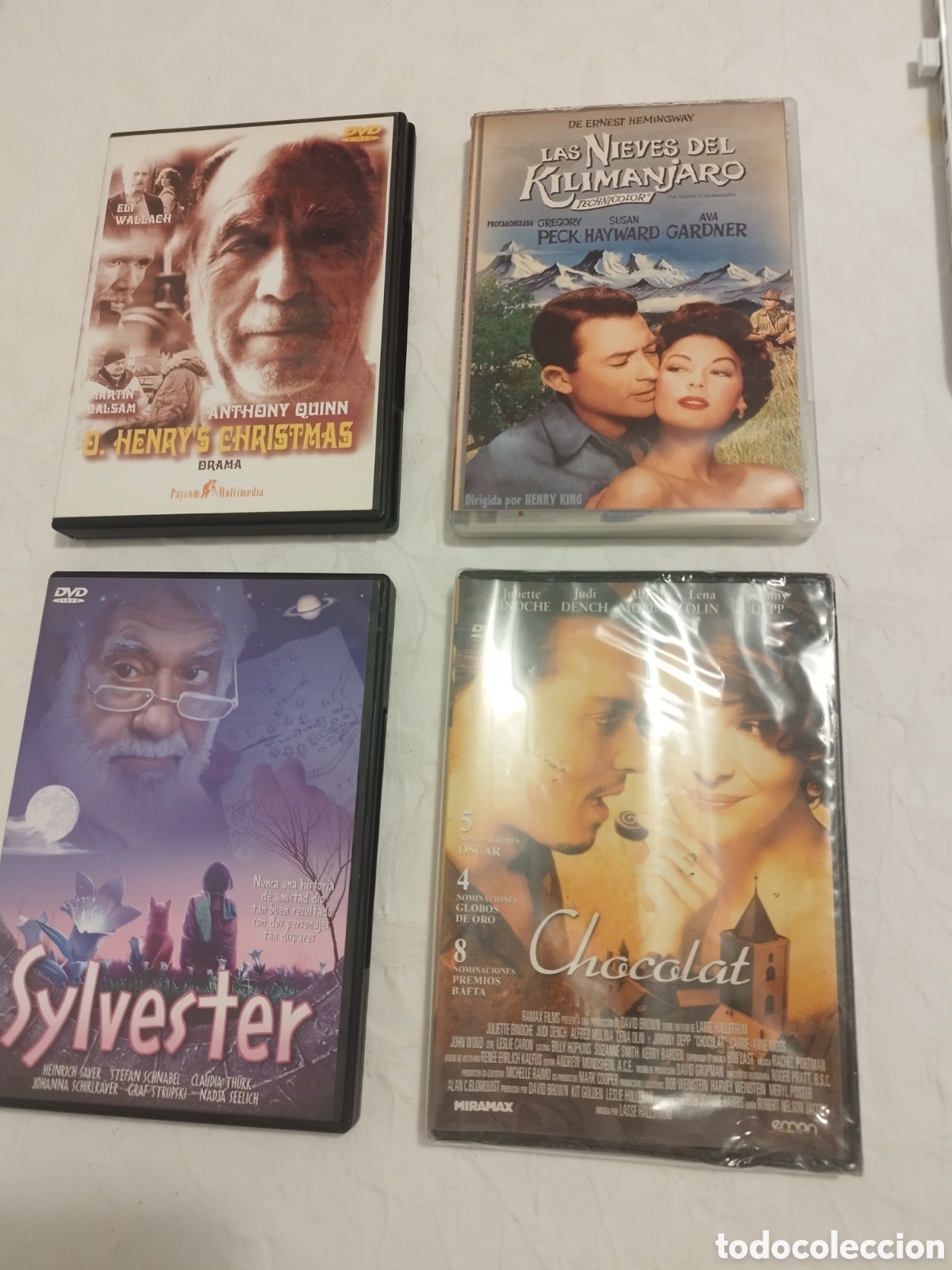 Cine: DVD. 4 PEL&Iacute;CULAS: O. HENRY&acute;S CHRISTMAS / LAS NIEVES DEL KILIMANJARO / SYLVESTER / CHOCOLAT.