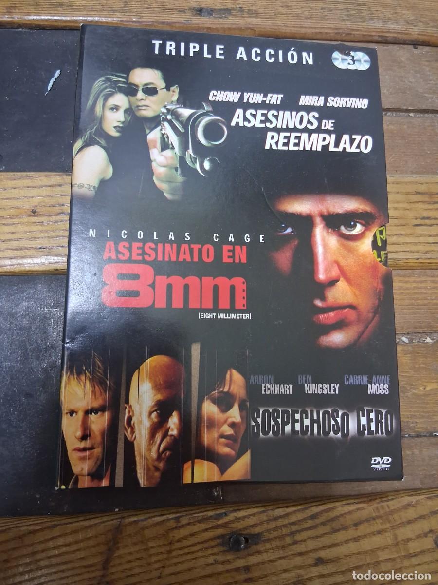 Cine: Pel&iacute;cula DVD CD TRIPLE ACCION ASESINOS DE REMPLAZO ASESINATO EN 8MM SOSPECHOSO CERO
