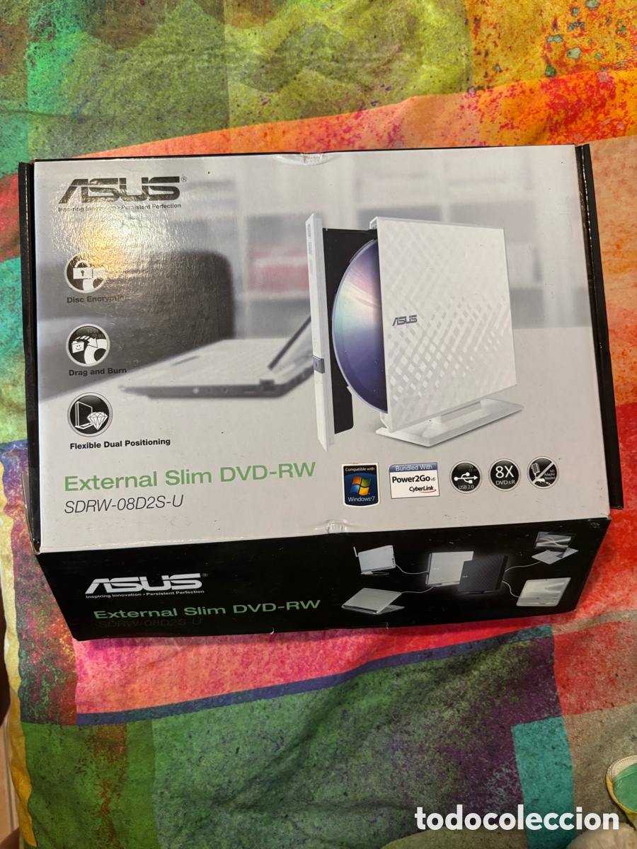 Cine: ASUS SDRW-08D2S-U Grabadora DVD Externa Slim USB 2.0 Blanca + Caja y Accesorios