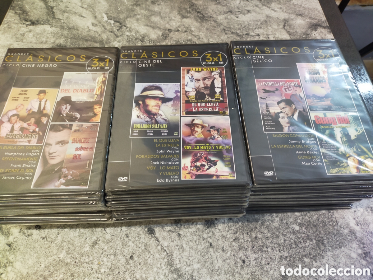 Cine: 45 DVDs Precintados Cl&aacute;sicos Cine Negro, Oeste, B&eacute;lico