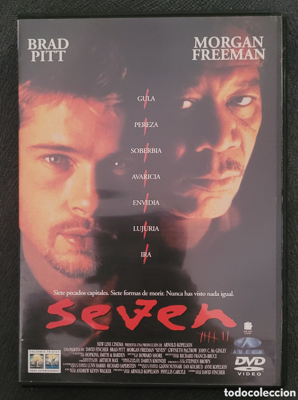 Cine: Pel&iacute;cula m&iacute;tica SEVEN en formato DVD, protagonizada por Brad Pitt y Morgan Freeman Estado impecable