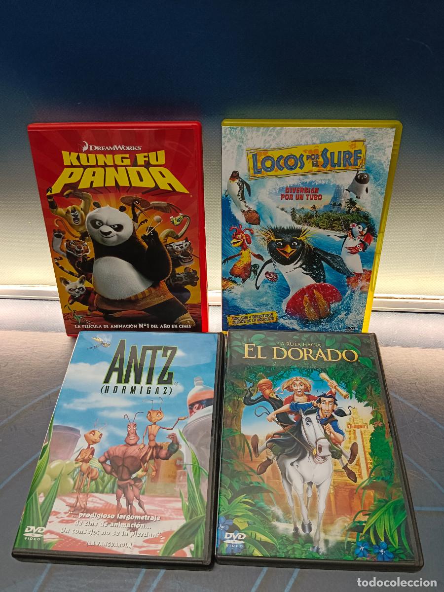 Cine: pel&iacute;culas infantiles, 4 DVDs, El Dorado, Antz, Locos del surf, Kung fu panda