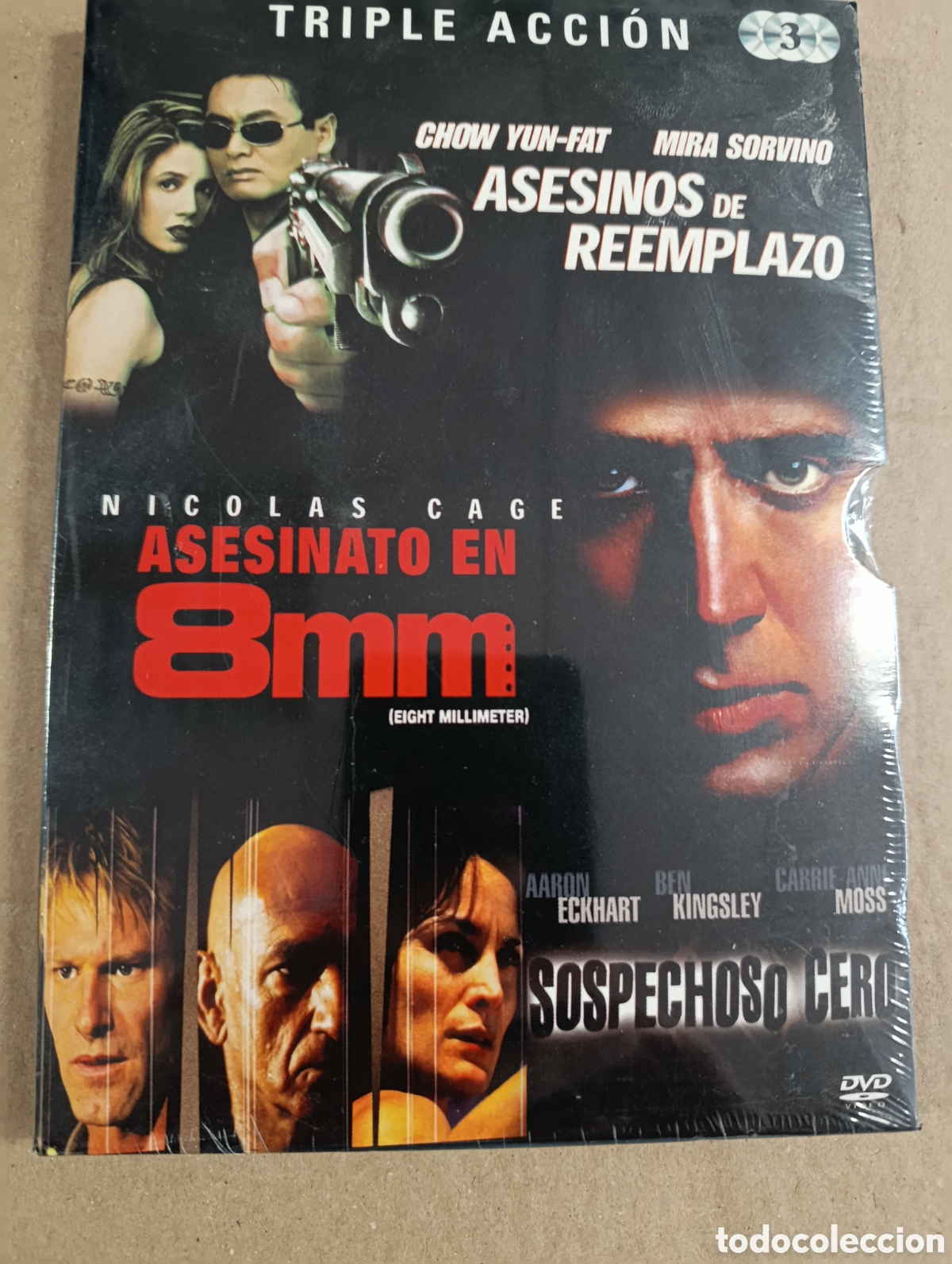 Cine: TRIPLE ACCION: ASESINOS DE REMPLAZO. ASESINATO EN 8MM. SOSPECHOSO CERO. PRECINTADO. DVD.