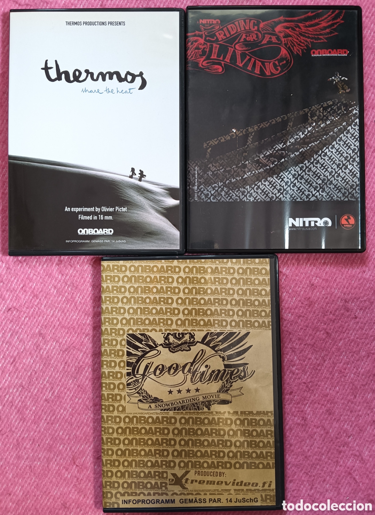 Cine: Lote 3 DVD SNOWBOARD - Thermos / Riding for a Living / Good Times - ONBOARD (NM/NM)