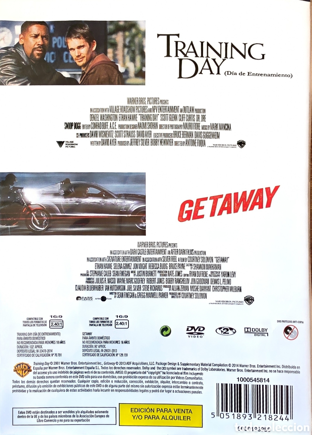 Cine: TRAINING DAY& GETAWAY (2 DVD) - Foto 2