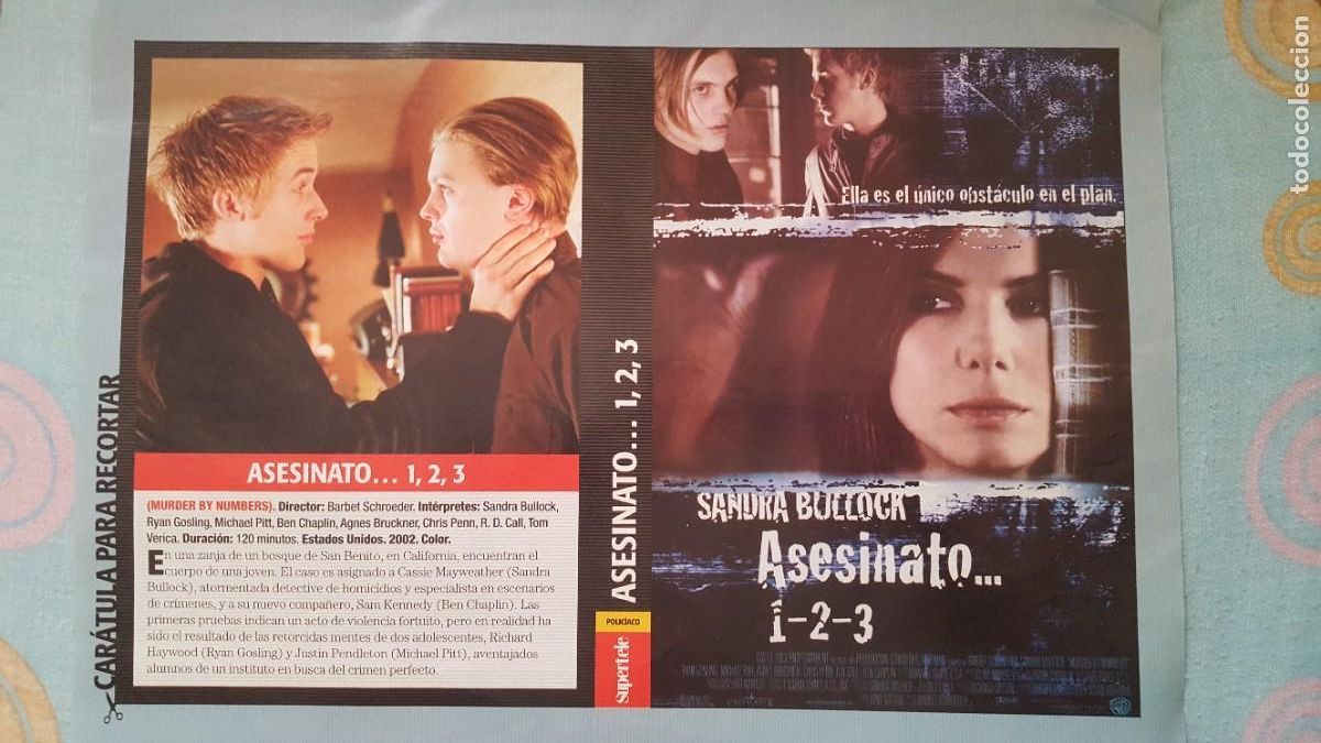 Cine: Car&aacute;tula DVD/cartel de cine/recorte, de la pel&iacute;cula Asesinato 1-2-3. Sandra Bullock.