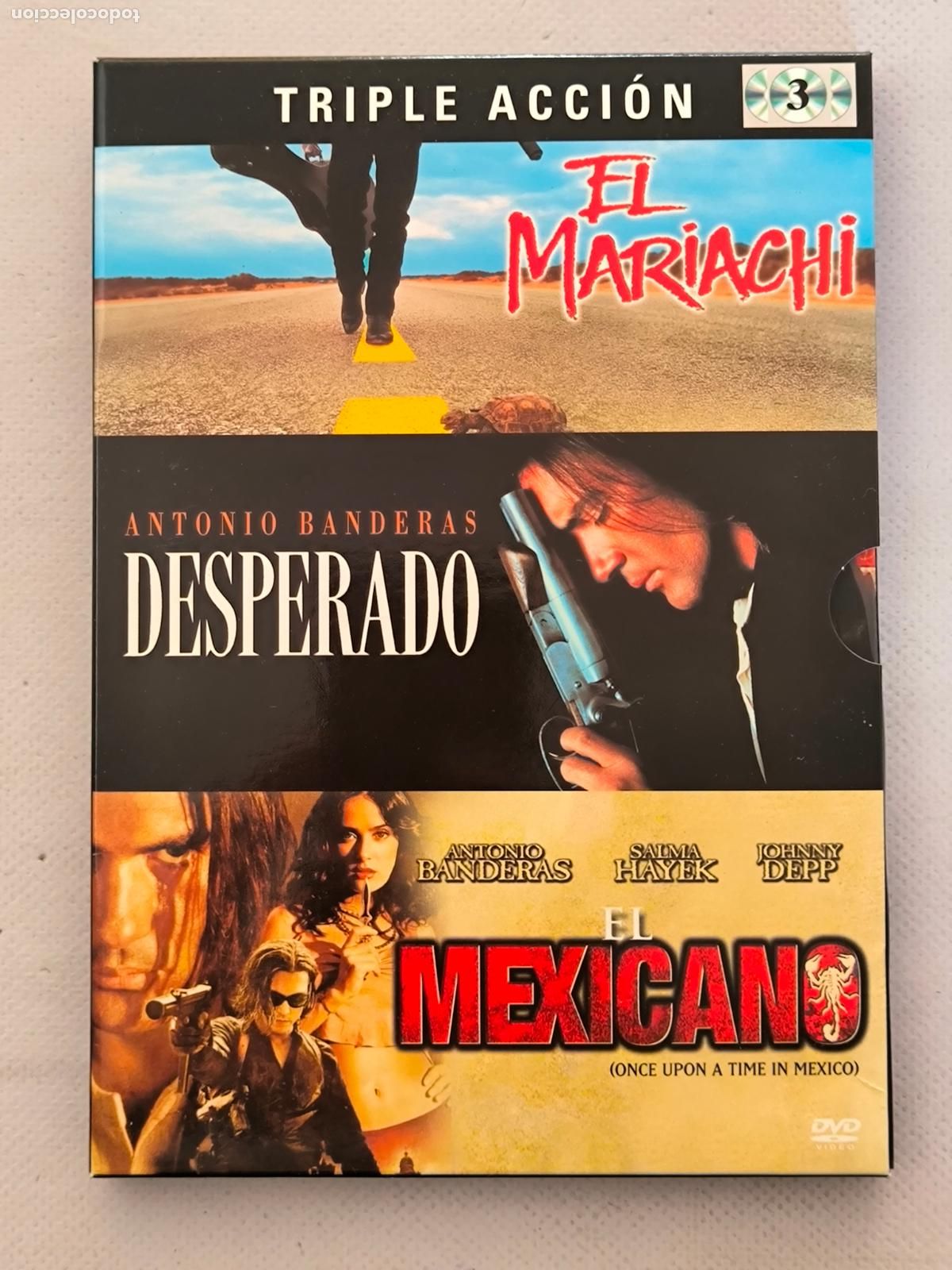 Cine: DVD EL MARIACHI / DESPERADO / EL MEXICANO - 3 PELICULAS - TRIPLE ACCION (221)