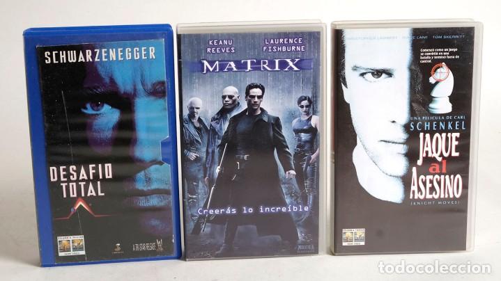 Cine: 3 PEL&Iacute;CULAS VHS. Desaf&iacute;o Total, Matrix, Jaque al Asesino