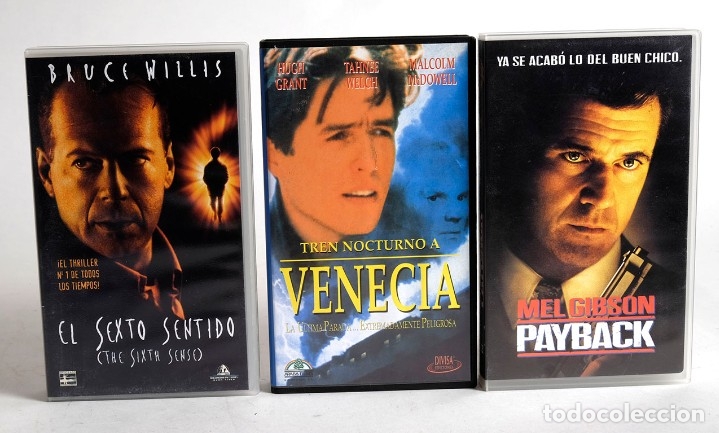 Cine: 3 pel&iacute;culas VHS. El Sexto Sentido, Tren nocturno a Venecia, Payback