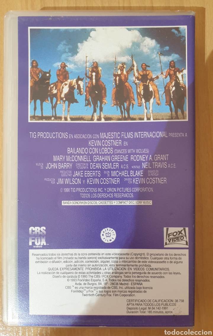Cine: VHS BAILANDO CON LOBOS - Foto 2