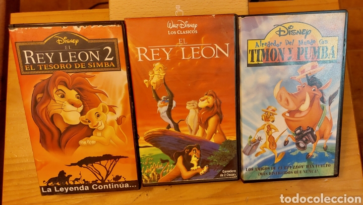 Cine: 3 VHS El Rey Le&oacute;n I y II, y Alrededor del Mundo con Tim&oacute;n y Pumba (Disney)