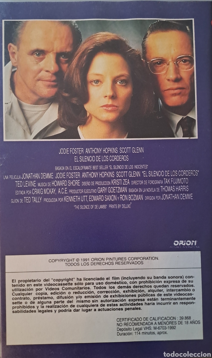 Cine: VHS - EL SILENCIO DE LOS CORDEROS. - Foto 2