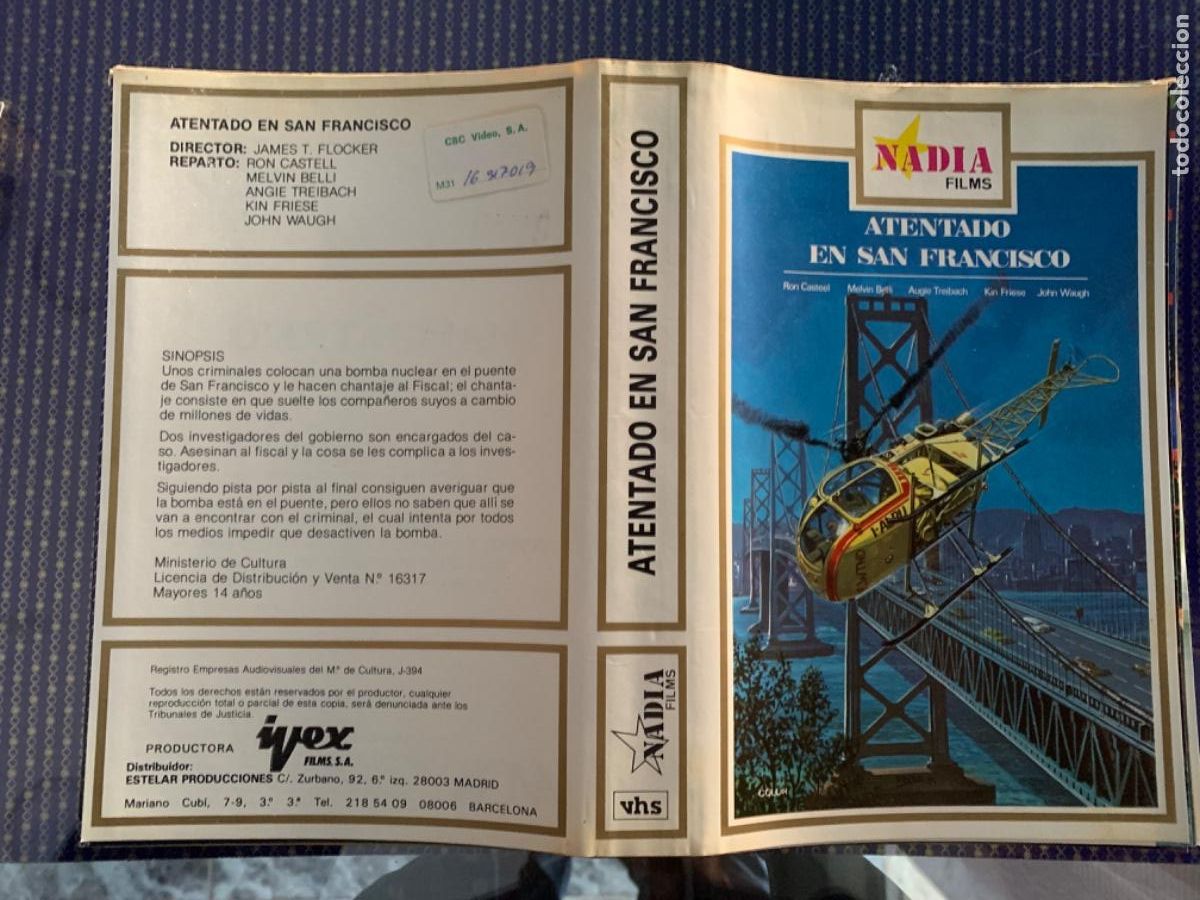 Cine: Atentado en San Francisco (Solo car&aacute;tula original VHS)