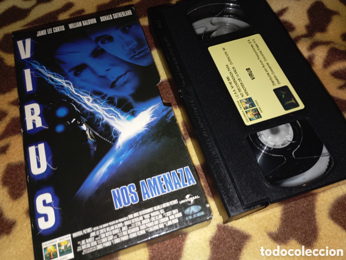 Cine: Virus- Jamie lee curtis- vhs,- caja de cart&oacute;n