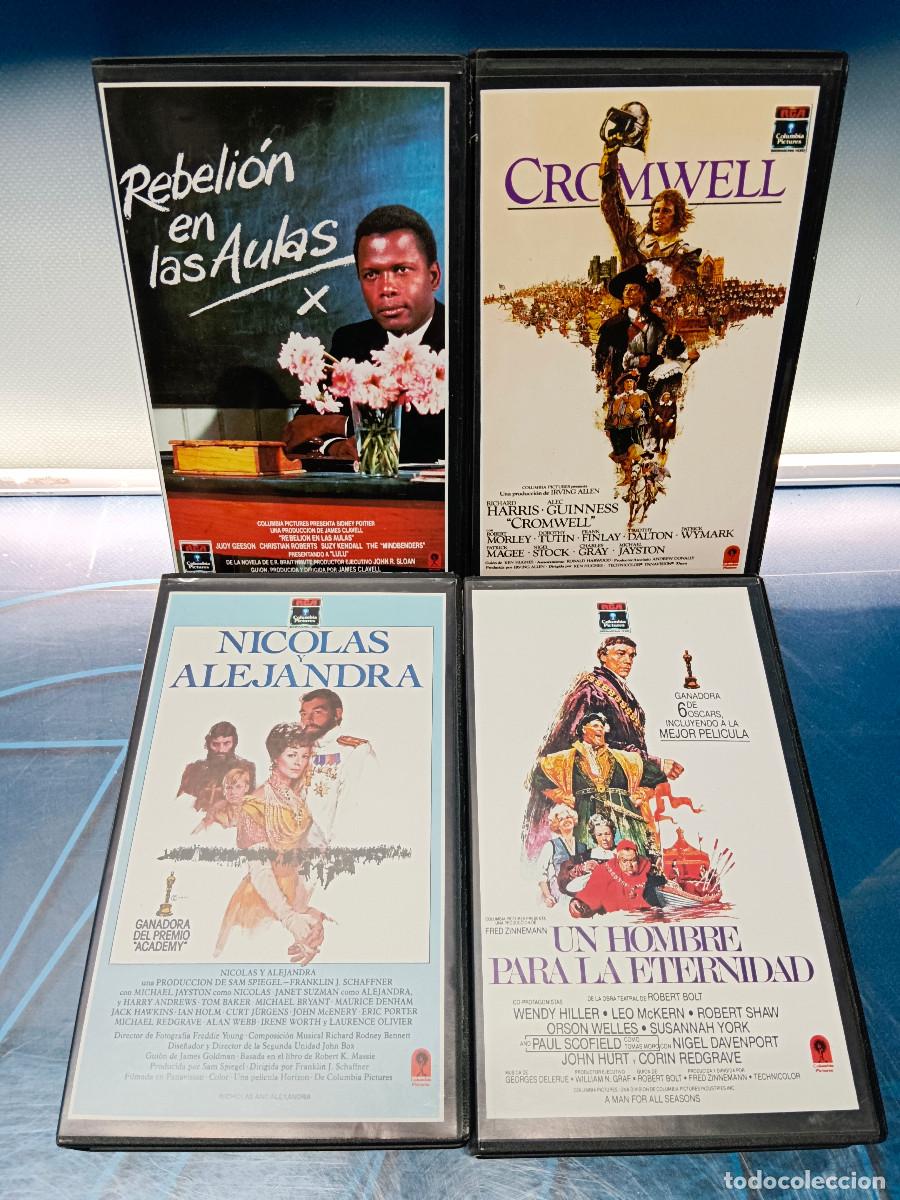 Cine: 4 pel&iacute;culas, VHS, clasicas REBELION EN LAS AULAS, UN HOMBRE PARA LA ETERNIDAD, CROMWELL y mas