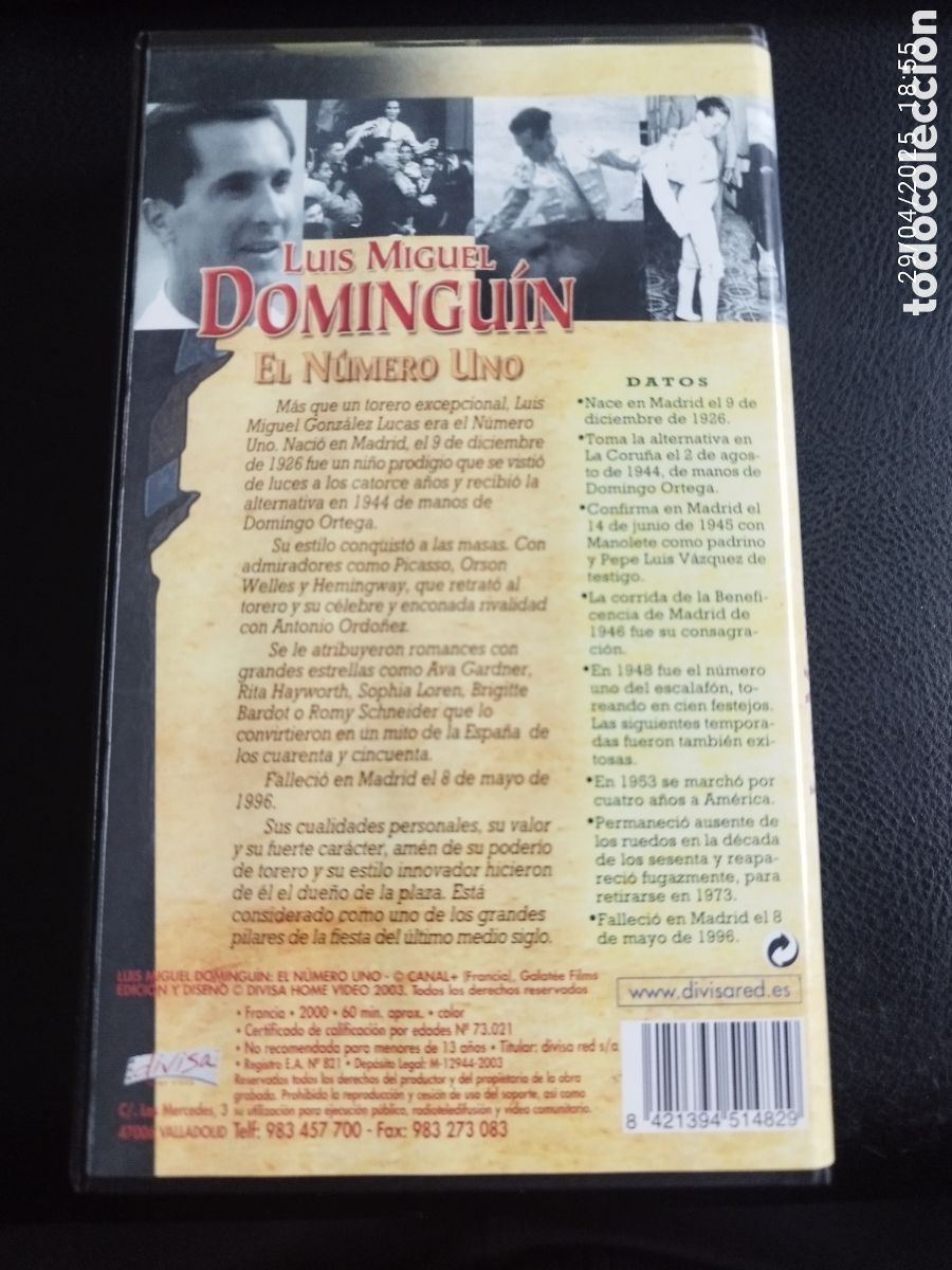 Cine: Luis Miguel Dominguin Vhs El numero uno. - Foto 2