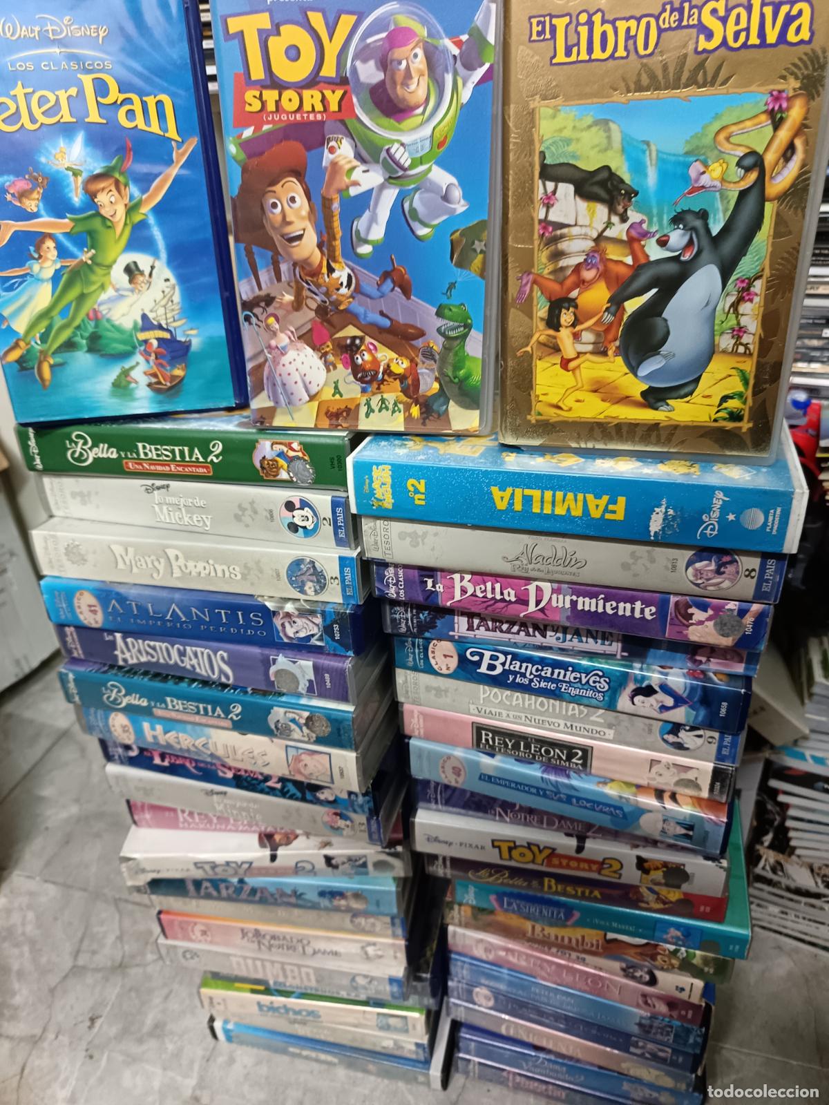 Cine: LOTE de 45 VHS DISNEY: TOY STORY, EL REY LE&Oacute;N, BLANCANIEVES, PETER PAN, PINOCHO, HERCULES, MONSTRUOS