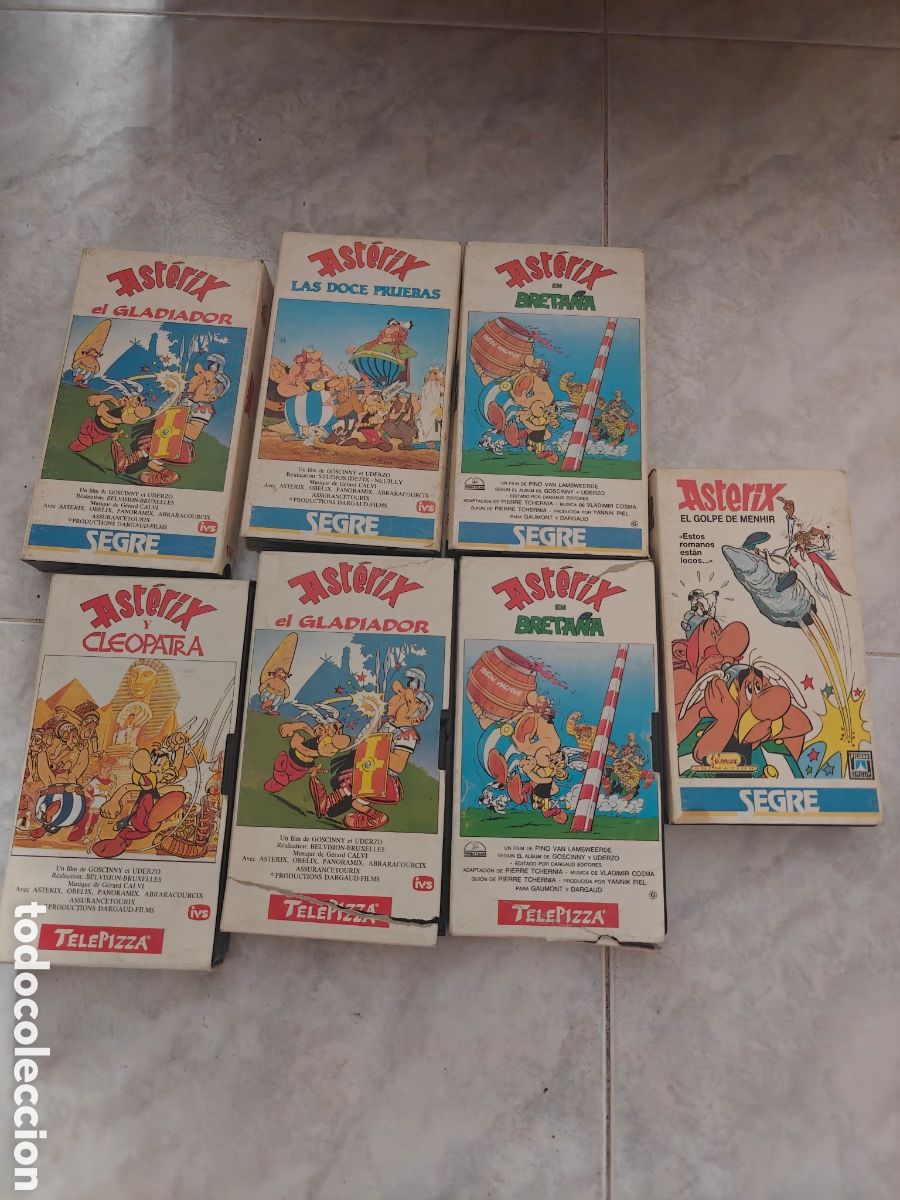 Cine: Lote 7 Cintas VHS Ast&eacute;rix y Ob&eacute;lix - Ediciones Promocionales SEGRE y TELEPIZZA - Vintage