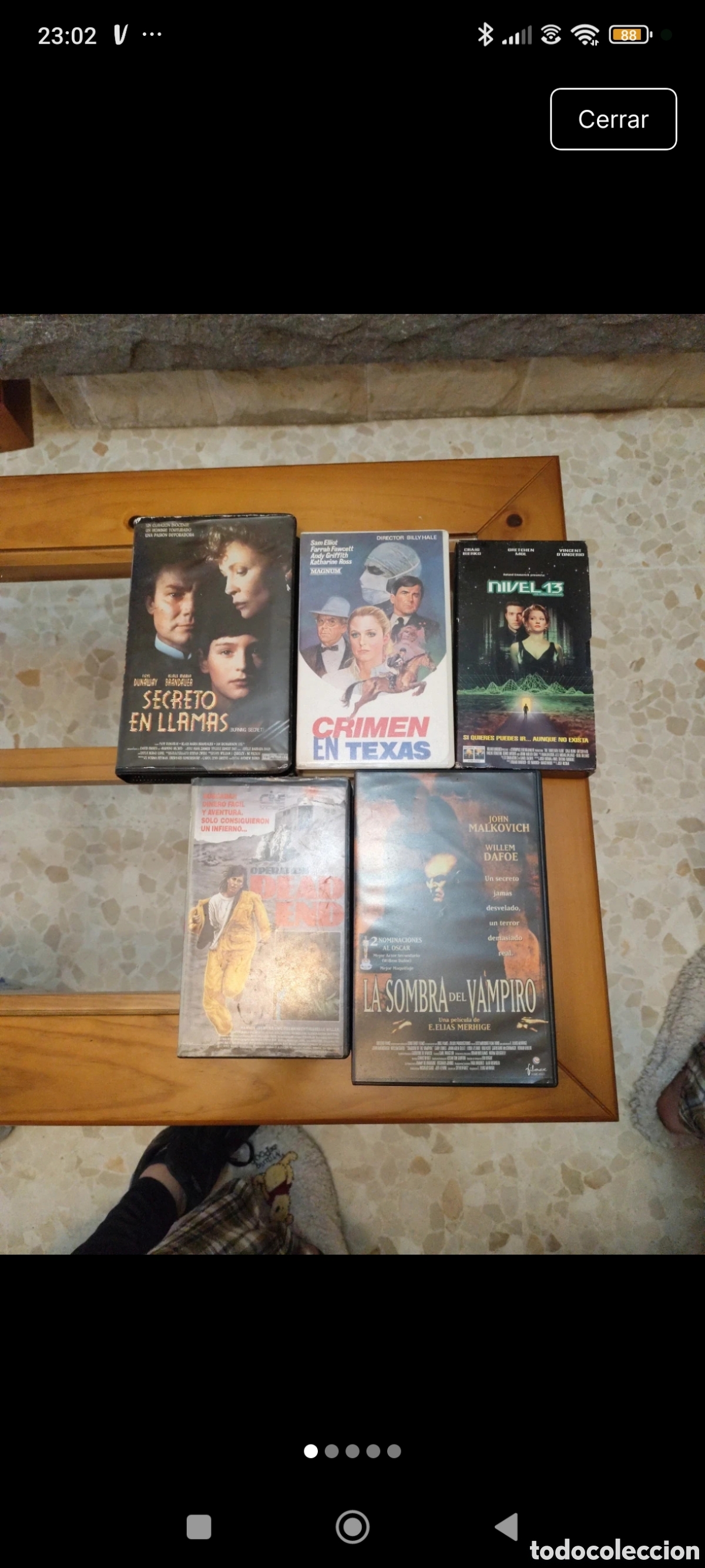 Cine: Lote VHS (la sombra del vampiro, dead end, nivel 13, crimen en Texas, secreto en llamas)
