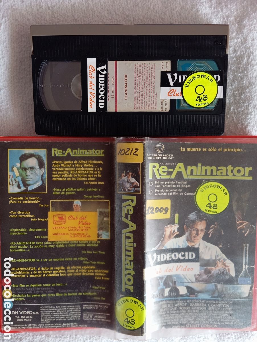 Cine: VHS Re-Animator Stuart Gordon Videocid Club del Video &ndash; Edici&oacute;n Videoclub con muchas etiquetas