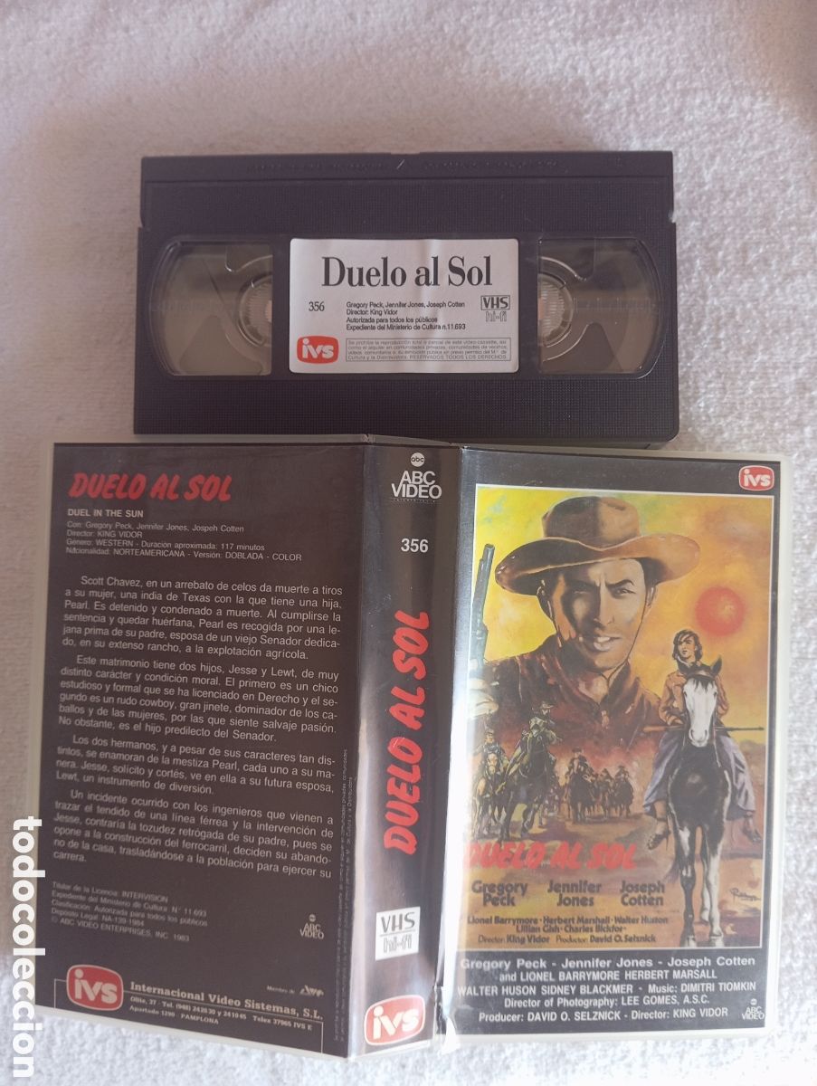 Cine: VHS &ldquo;Duelo al Sol&rdquo; (Duel in the Sun) &ndash; Gregory Peck y Jennifer Jones &ndash; completa tarjeta garantia IVS