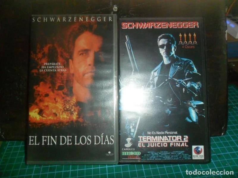 Cine: 563- Lote Arnold Schwarzenegger VHS: Terminator 2 + El Fin de los D&iacute;as (Edic. Originales)