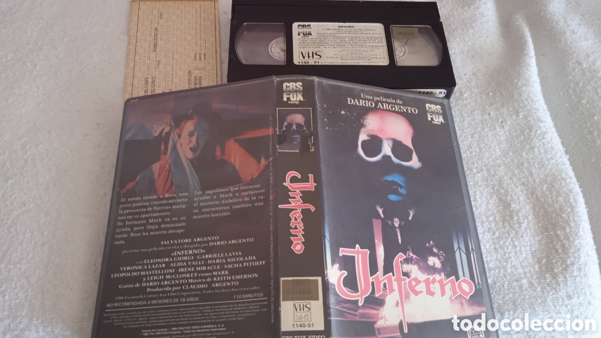 Cine: VHS Original Inferno (1980) Dario Argento &ndash; Edici&oacute;n CBS/Fox Video Espa&ntilde;ola &ndash; 1a Edi.Videoclub Giallo