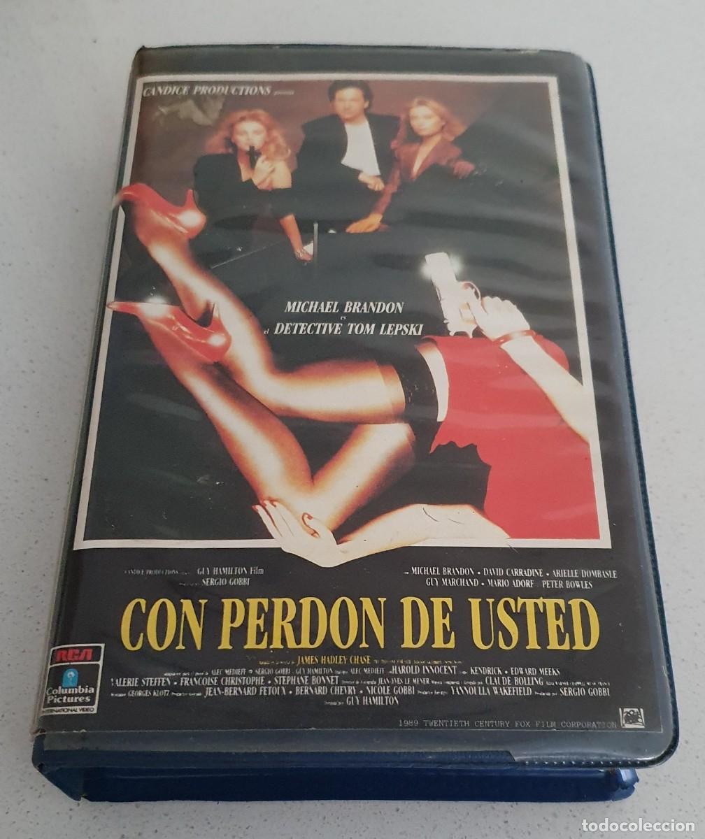 Cine: Pel&iacute;cula Vhs Con perd&oacute;n de usted. Michael Brandon. RCA Columbia 1990 videoclub alquiler.