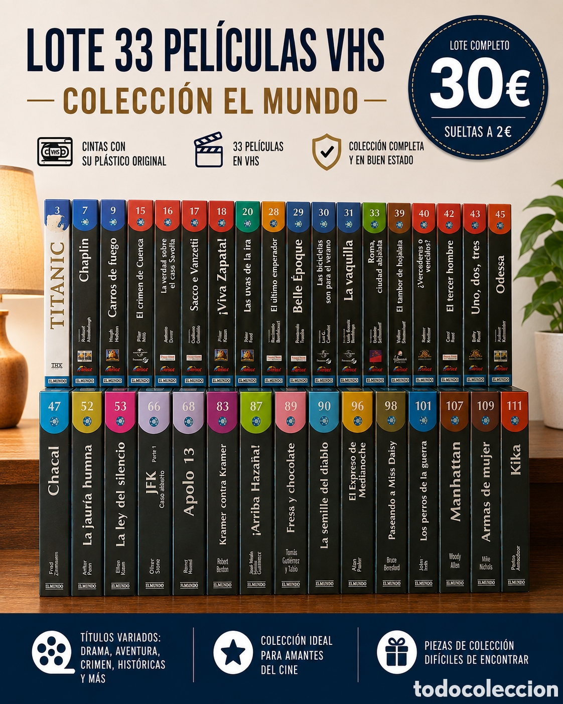 Cine: Lote 33 pel&iacute;culas VHS El Mundo