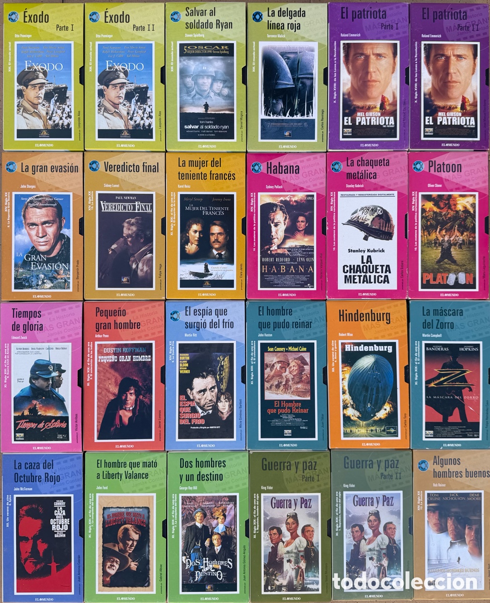Cine: LOTE 24 PELICULAS VHS COLECCI&Oacute;N EL MUNDO ACCION GUERRA EXODO PATRIOTA B&Eacute;LICO