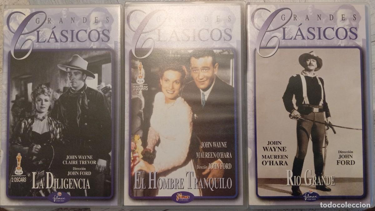 Cine: Lote VHS JOHN WAYNE + JOHN FORD: LA DILIGENCIA + EL HOMBRE TRANQUILO + R&Iacute;O GRANDE