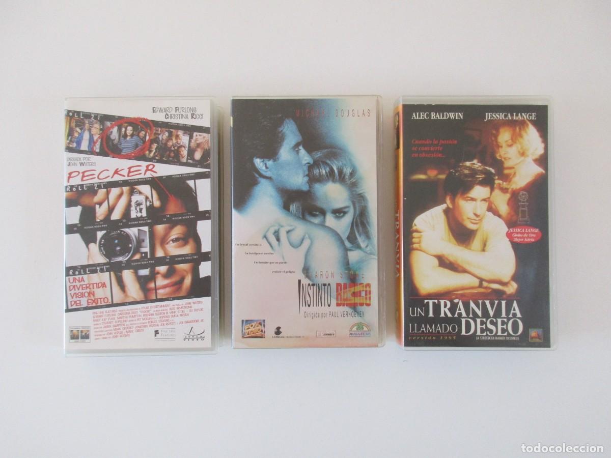 Cine: LOTE 3 VHS - PECKER - INSTINTO B&Aacute;SICO -UN TRANV&Iacute;A LLAMADO DESEO