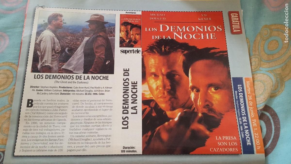 Cine: Recorte/car&aacute;tula de cine, pel&iacute;cula Los Demonios de la noche. V&aacute;lida para VHS.