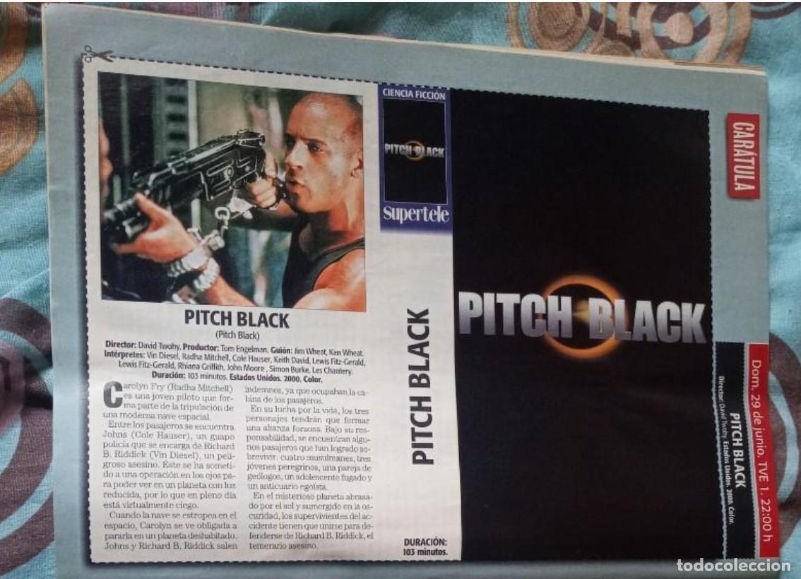 Cinema: Car&aacute;tula/cartel de cine/recorte. Pel&iacute;cula Pitch Black, con Vin Diesel. V&aacute;lida para VHS