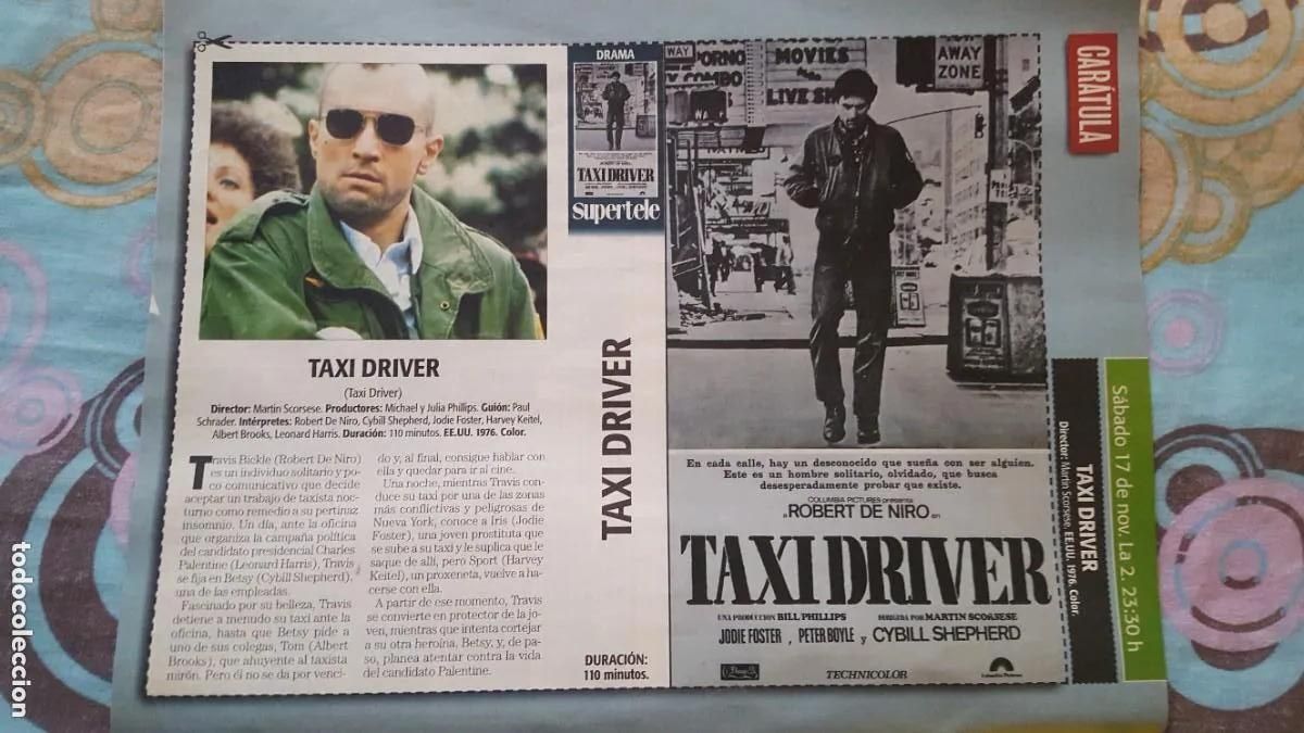 Cine: Car&aacute;tula/cartel de cine/recorte. Pel&iacute;cula Taxi Driver, con Al Pacino. V&aacute;lida para VHS.