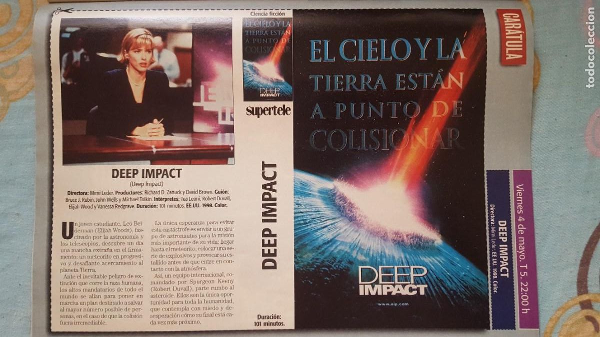 Cine: Car&aacute;tula VHS/cartel de cine/recorte, pel&iacute;cula Deep Impact, Impacto profundo.