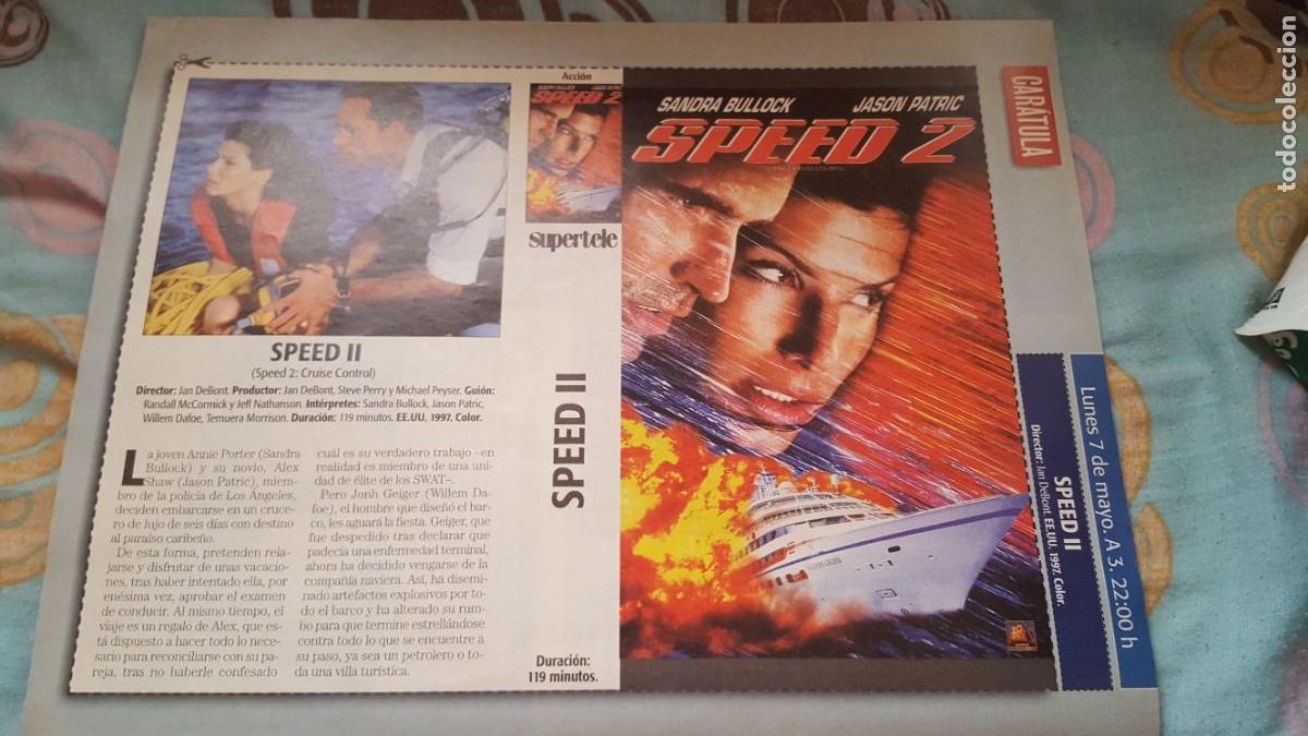 Cine: Car&aacute;tula VHS/cartel de cine/recorte, de la pel&iacute;cula Speed 2. Sandra Bullock