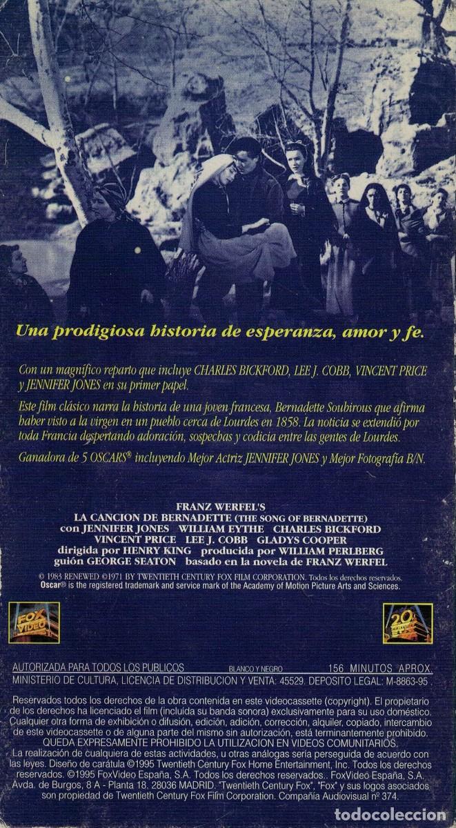 Cine: VHS La Canci&oacute;n de Bernadette - Foto 2